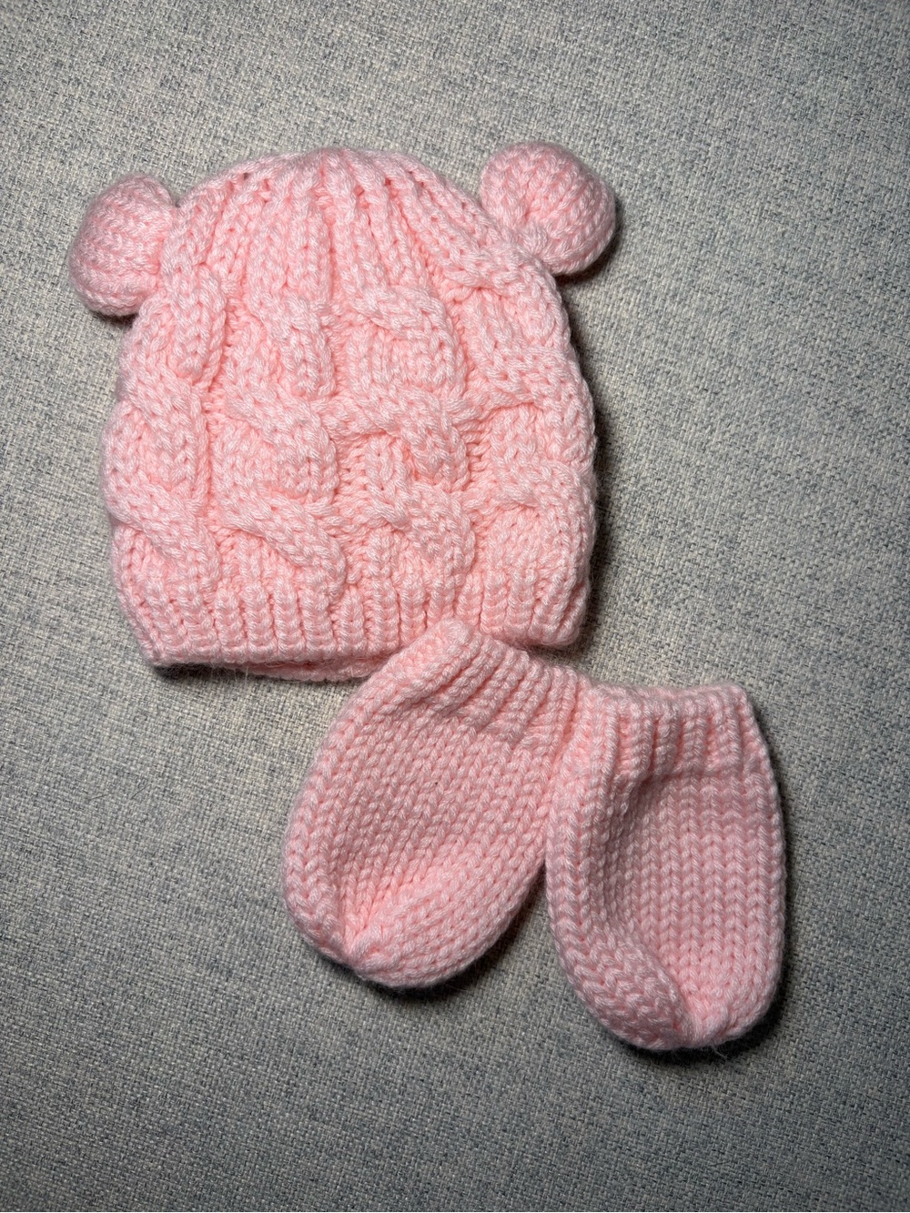 Pink Knit Baby Hat and Mittens Set